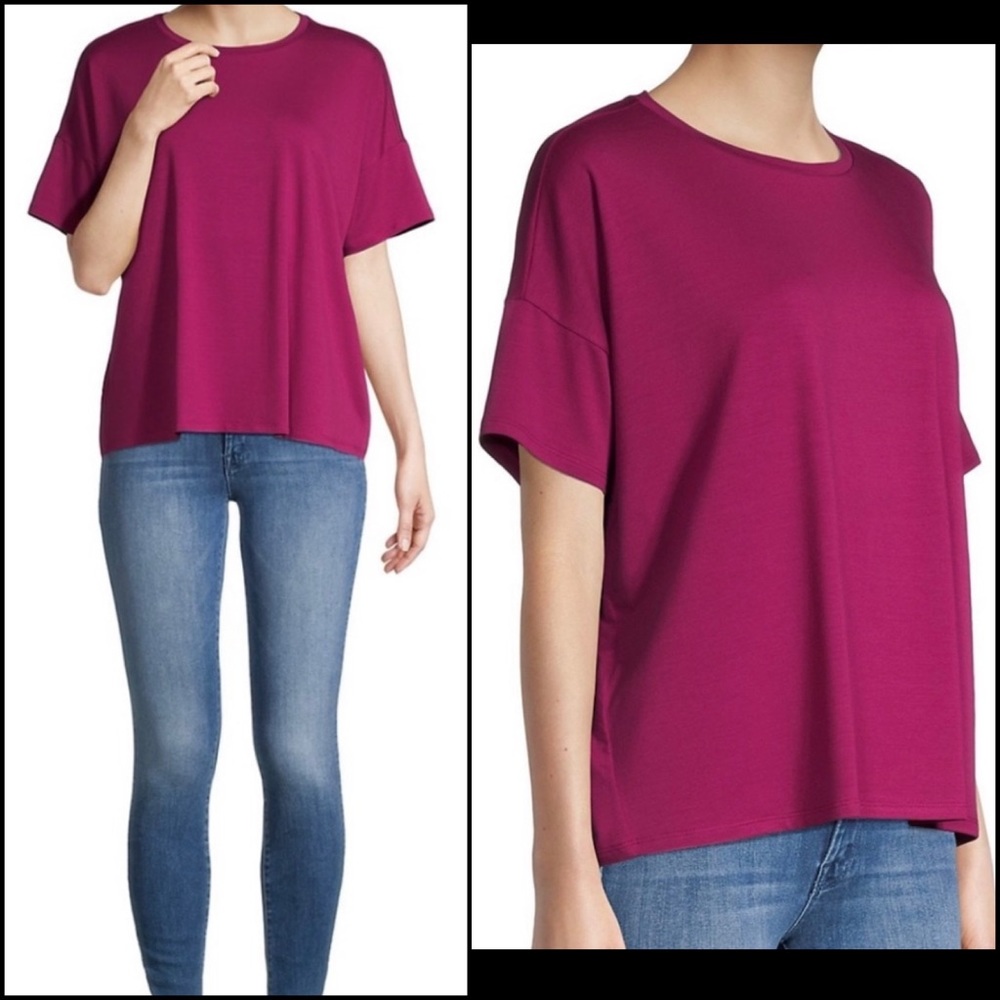 EUC Eileen Fisher Raspberry Short Sleeve Boxy Stretch Jersey Tee